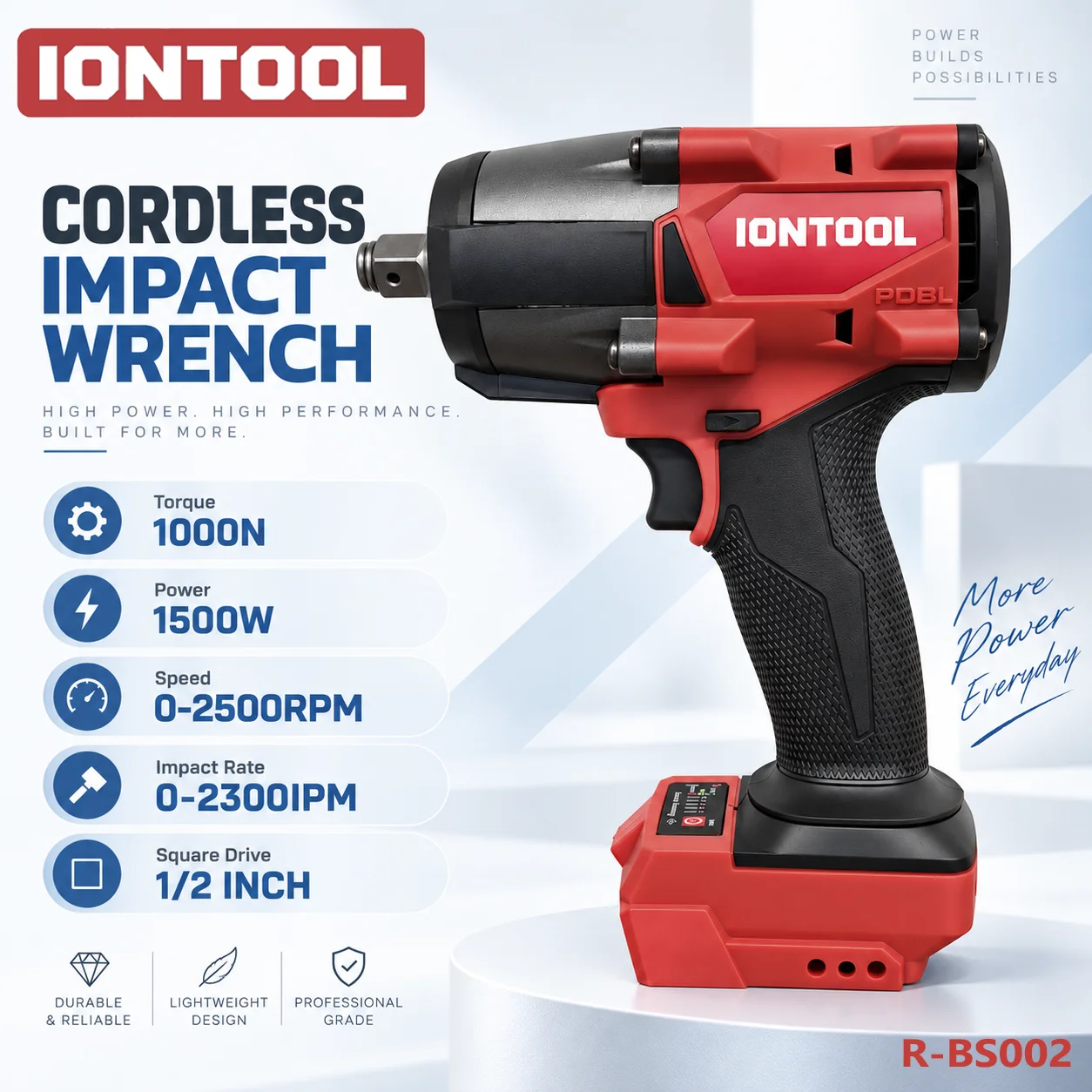 IONTOOL High Torque 1000N.m Brushless Cordless Impact Wrench for Car Truck Tire Change and Heavy Duty Auto Repair Power Tool