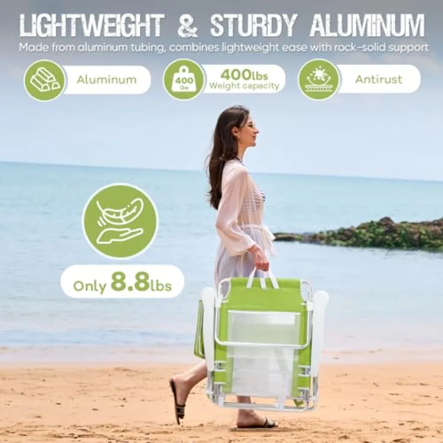 حقيبة ظهر لكرسي الشاطئ مكونة من 5 أوضاع كرسي صالة مسطح للبالغين عالي التحمل وقابل للطي وخفيف الوزن مع مبرد B #3