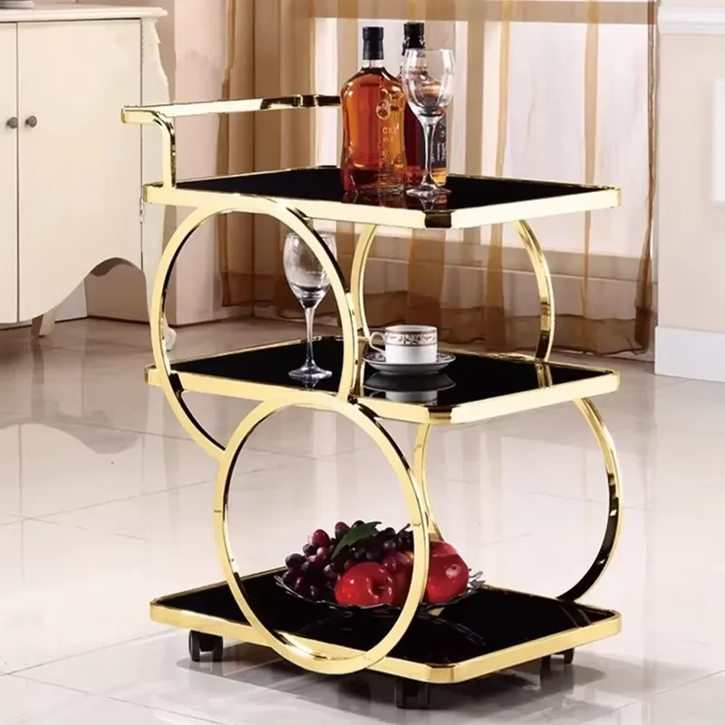 Gold Silver Metal Glass Wine Food Catering Drinks Serving Trolley bar Cart for Hotel Restaurant Wedding Party