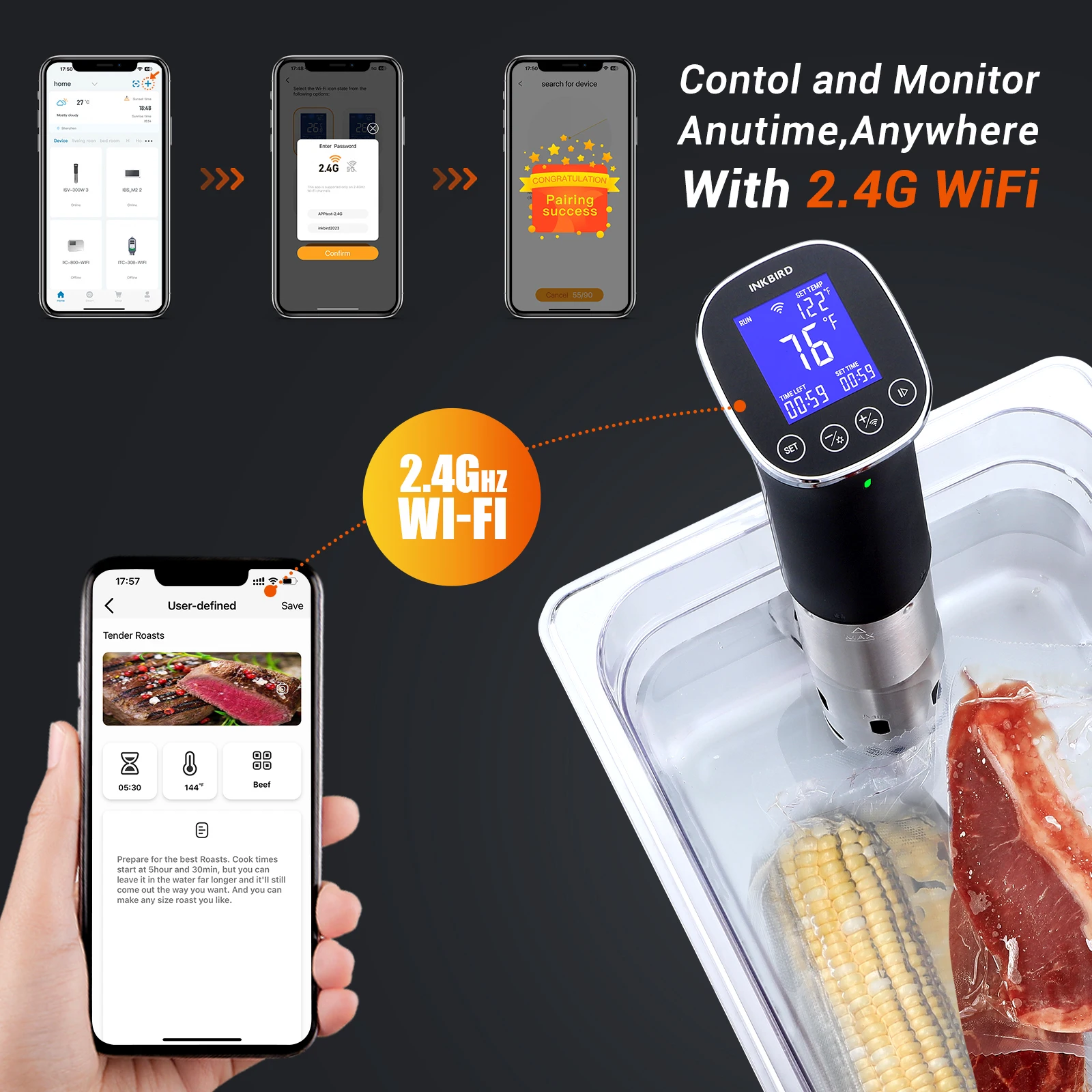 Imagem -06 - Inkbird-fogão Sous Vide Impermeável com Temporizador App Controlo Remoto com Receita e Alarme App Wi-fi 220v