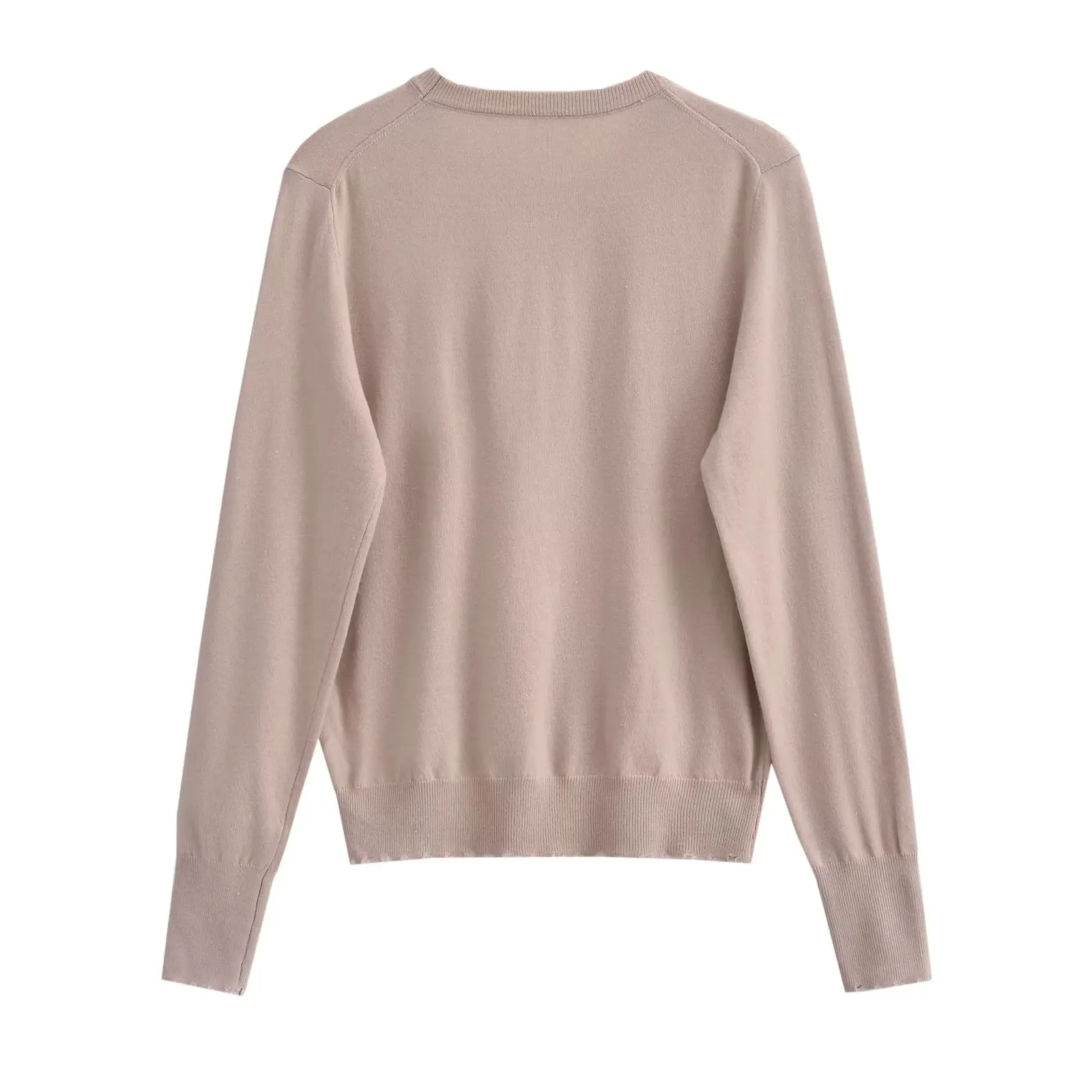 Withered Autumn Sweaters Japanese Simple Basic Knitwear Shirt Round Neck Solid Color Long Sleeve T-shirt Women