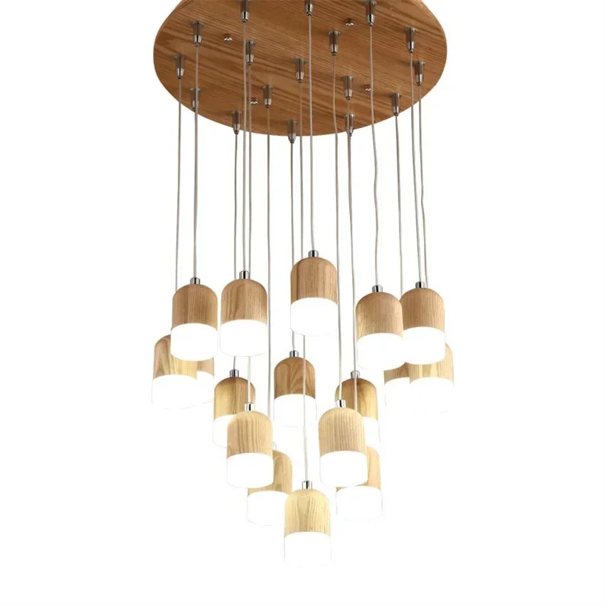 Nordic Led Restaurant Round Wood Pendant Lights Creative Cafe Acrylic Shape Solid Lamps Dining Room Living Room Decor Fixtures