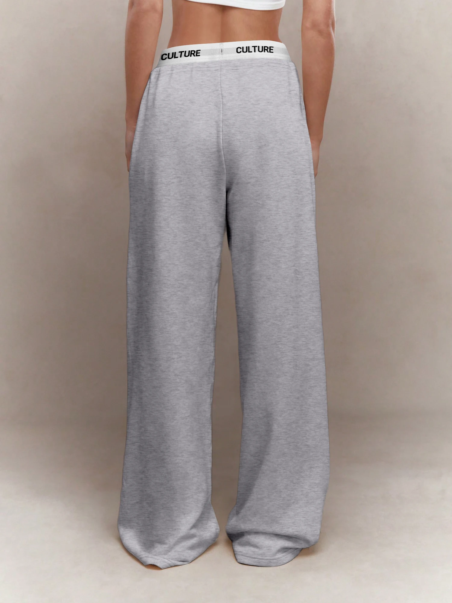 Bestseller Pantaloni grigi a gamba larga da donna comodi pantaloni larghi con cintura "CULTURE".