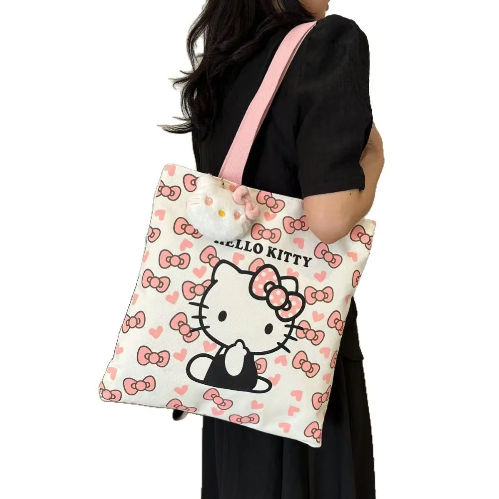 

Hello Kitty Single-shoulder Bag Canvas Large-capacity Women's Casual Shopping Travel Tote Bag Perfect Gift for Friend and Family