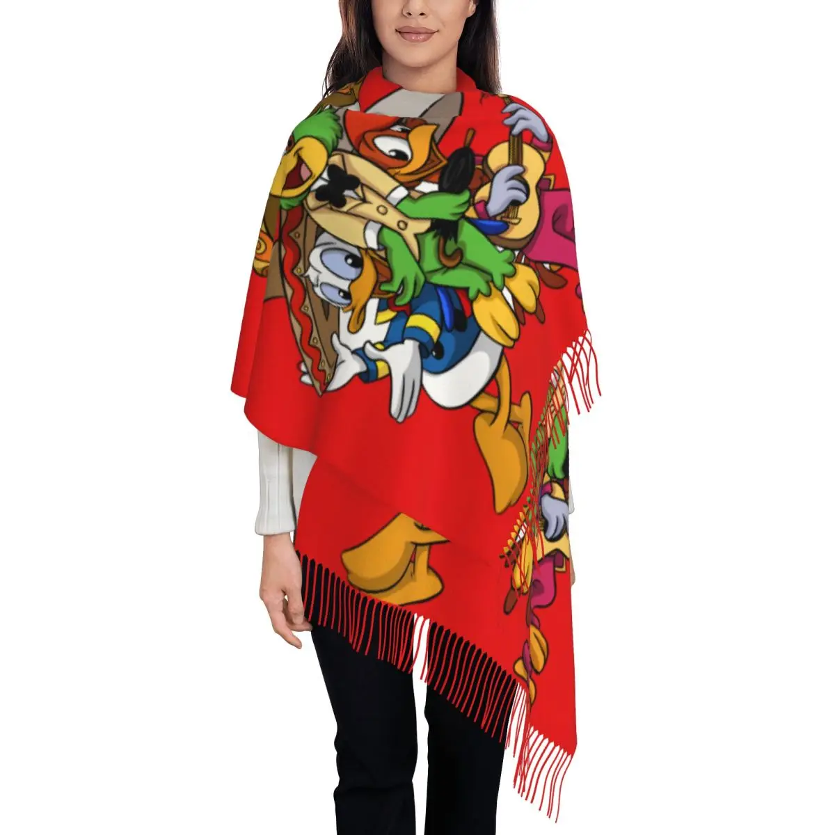 

Custom Lady Large The Three Caballeros Donald Duck Scarves Women Winter Thick Warm Tassel Shawl Wraps Scarf