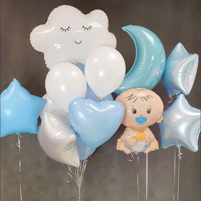 Boys Girls 1year Birthday Balloons Kids 1st Birthday Party Decoration White Cloud Moon Foil Balloon Baby Shower DIY Decor Suppli