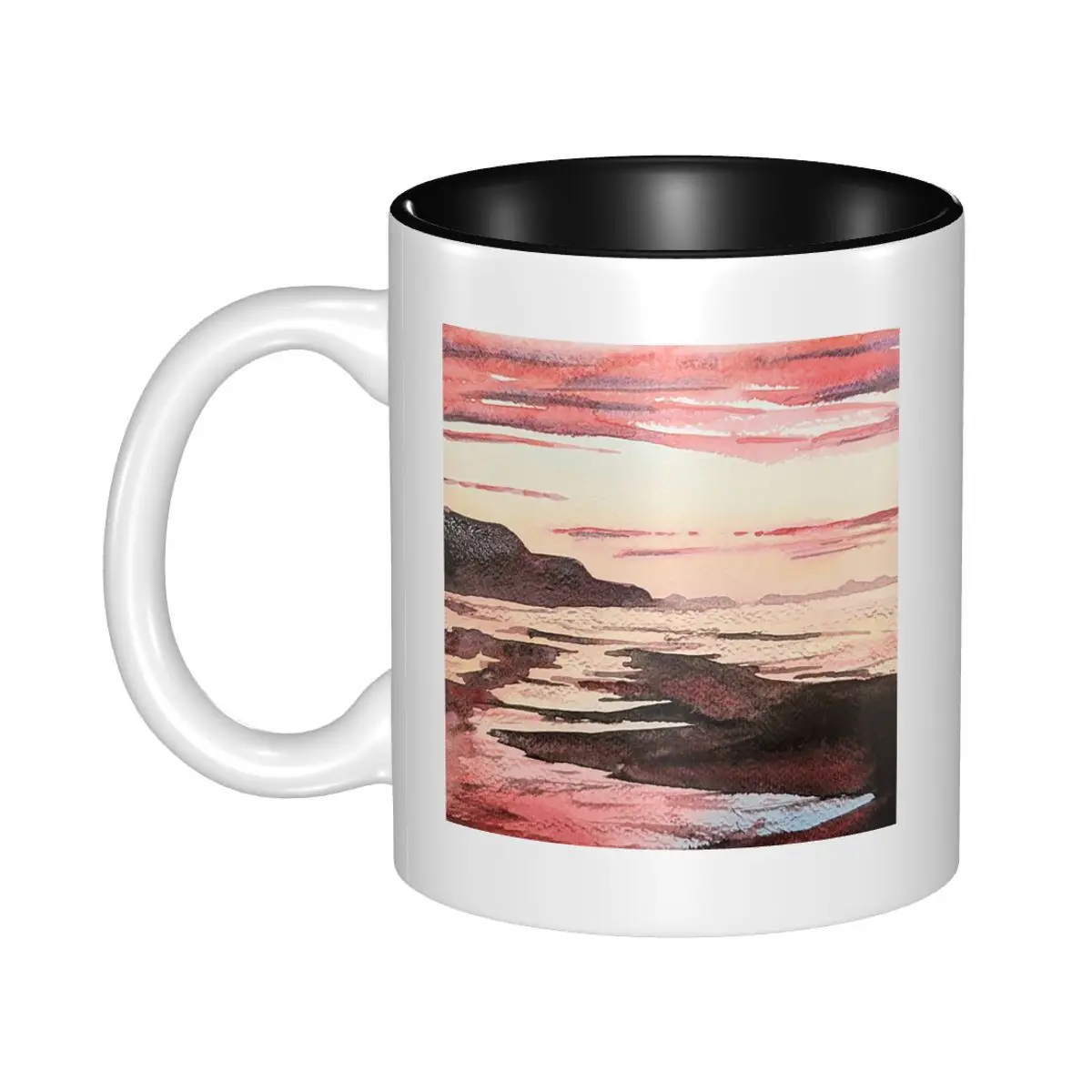 Red Sunset Over Beach And Sea Mug Funny Ceramic Coffee Cups Tea Mugs Milk Cup Drinkware Gift for Friends