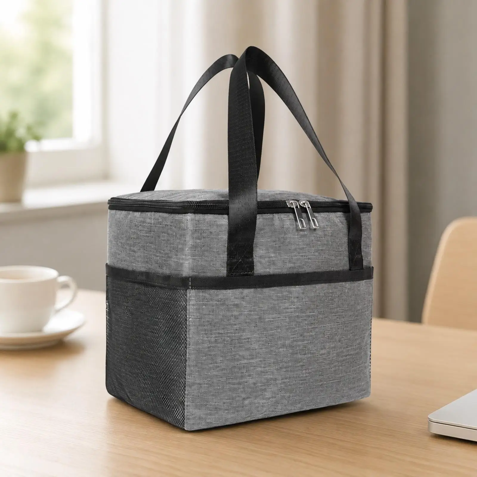 Thermal Insulated Food Carrier Lunch Bag with Two Handles Mesh Panels for Travel Work Outdoor Adventures