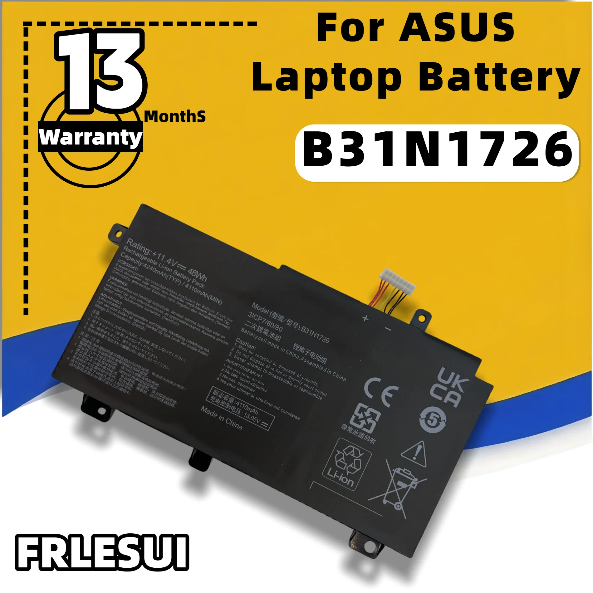 FRLESUI Replacement Laptop Battery B31N1726 48WH For ASUS TUF Gaming FX505GE FX505DT FX504 FX86 FX80GM B31BN91 Notebook Parts