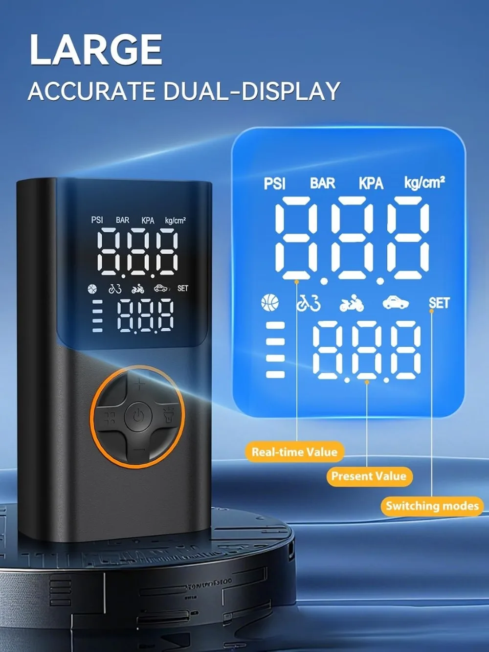 Picture 5: 150 PSI Tire Inflator Portable Air Compressor Cordless Mini Bike Tire Pump, Air Pump for Car with Pressure Gauge, LED Light