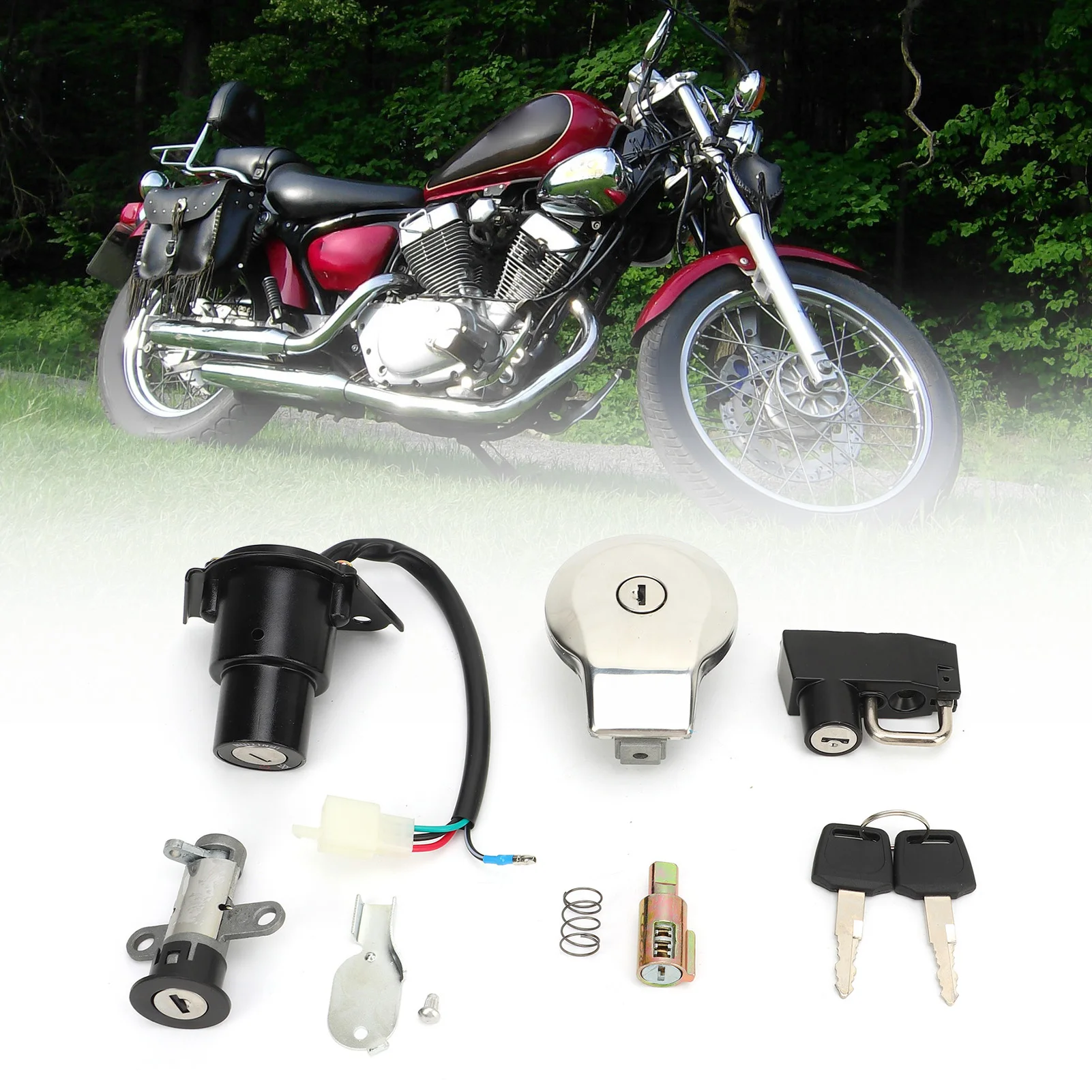 

Motorcycle Ignition Switch Lock Set Fuel Gas Tank Helmet Trunk Lock with Keys for Virago XV125 XV250 XV535