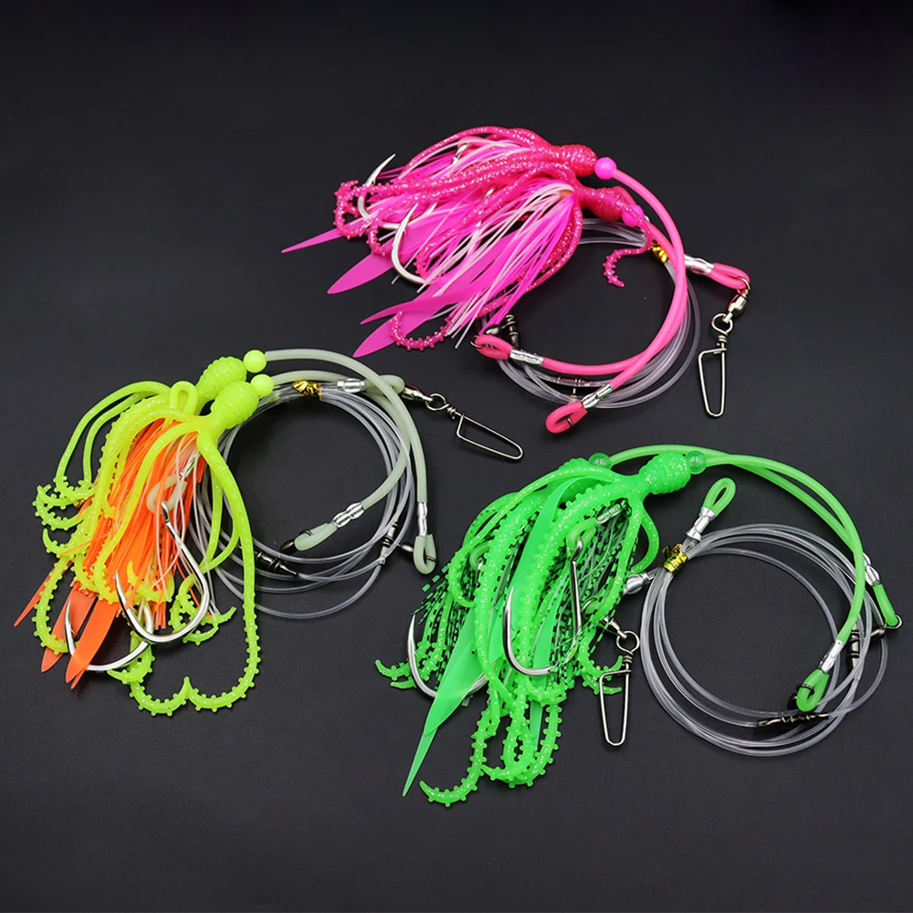 ZYZHE 1 Stück Tiefsee-Angelrig mit BKK-Haken, Weicher Oktopus-Köder für Hochsee-Angeln, Kabeljau- und Schnapper-Rigs – Detail 12