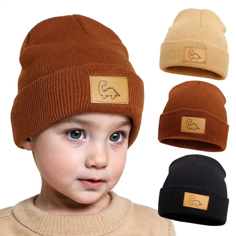 Kids Warm Knitted Cap Warm Solid Stretch Skull Cap Windproof Crochet Beanies Hat Children Thermal Mountaineering Cycling Hat