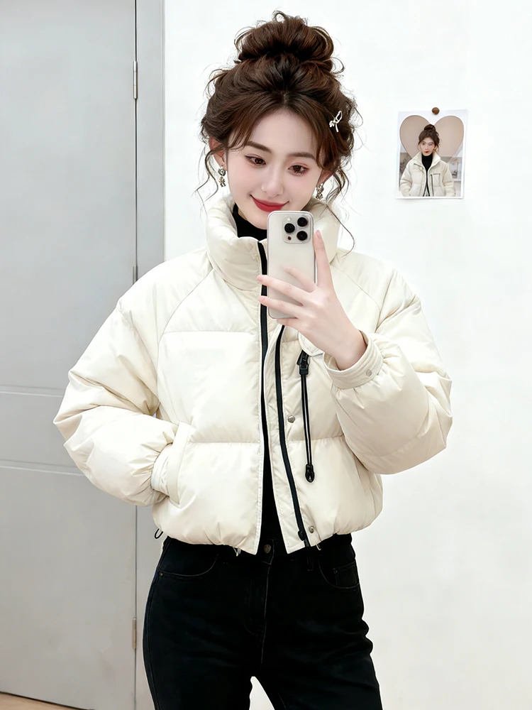 

Sli ort down Cotton Jaet Women's Winter Warmth Thiened Coat Korean Sle Loose Fit Pure Color Commute Faion