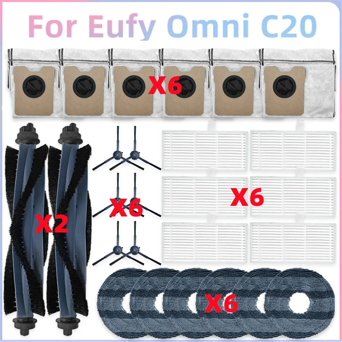 

B26B для Eufy Omni C20, детали для пылесоса, основной ролик, боковая щетка, фильтр Hepa, швабра, тканевые мешки для пыли, аксессуары
