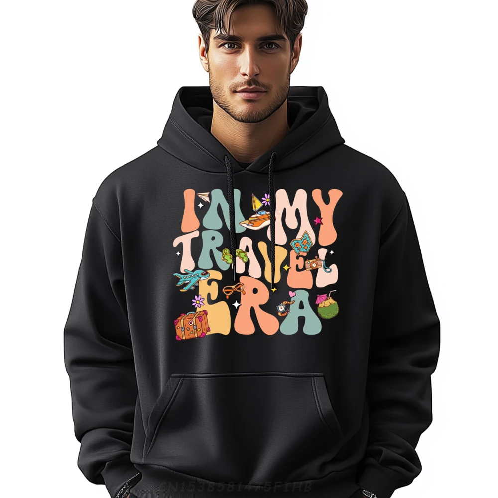 

In My Travel Era Airplane Adventure For Family Vacation Trip Graphic Tee Polyester Fiber Long Sleeve Hoodie Men England Style