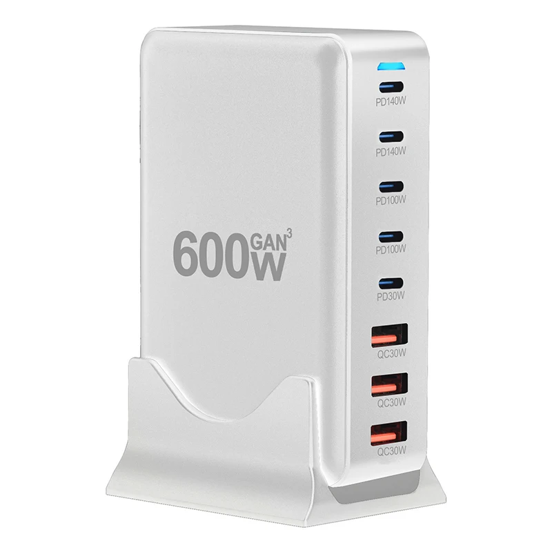 Luxmoc 600W Super Fast Charger GaN Multiple Device Charging USB Type-C PD 140W 100W QC 30W Multi-Port Desktop Fast Charger