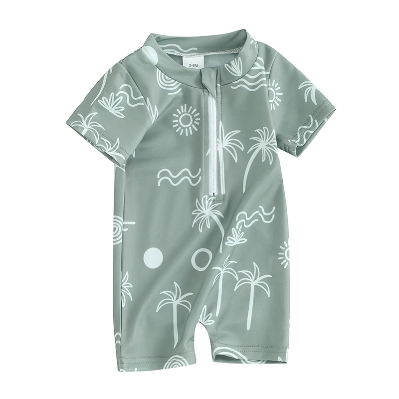 

Toddler Baby Boys Swimsuit Short Sleeve Zipper Bathing Suit Rash Guard Sunsuit Beach Boy Swimwear