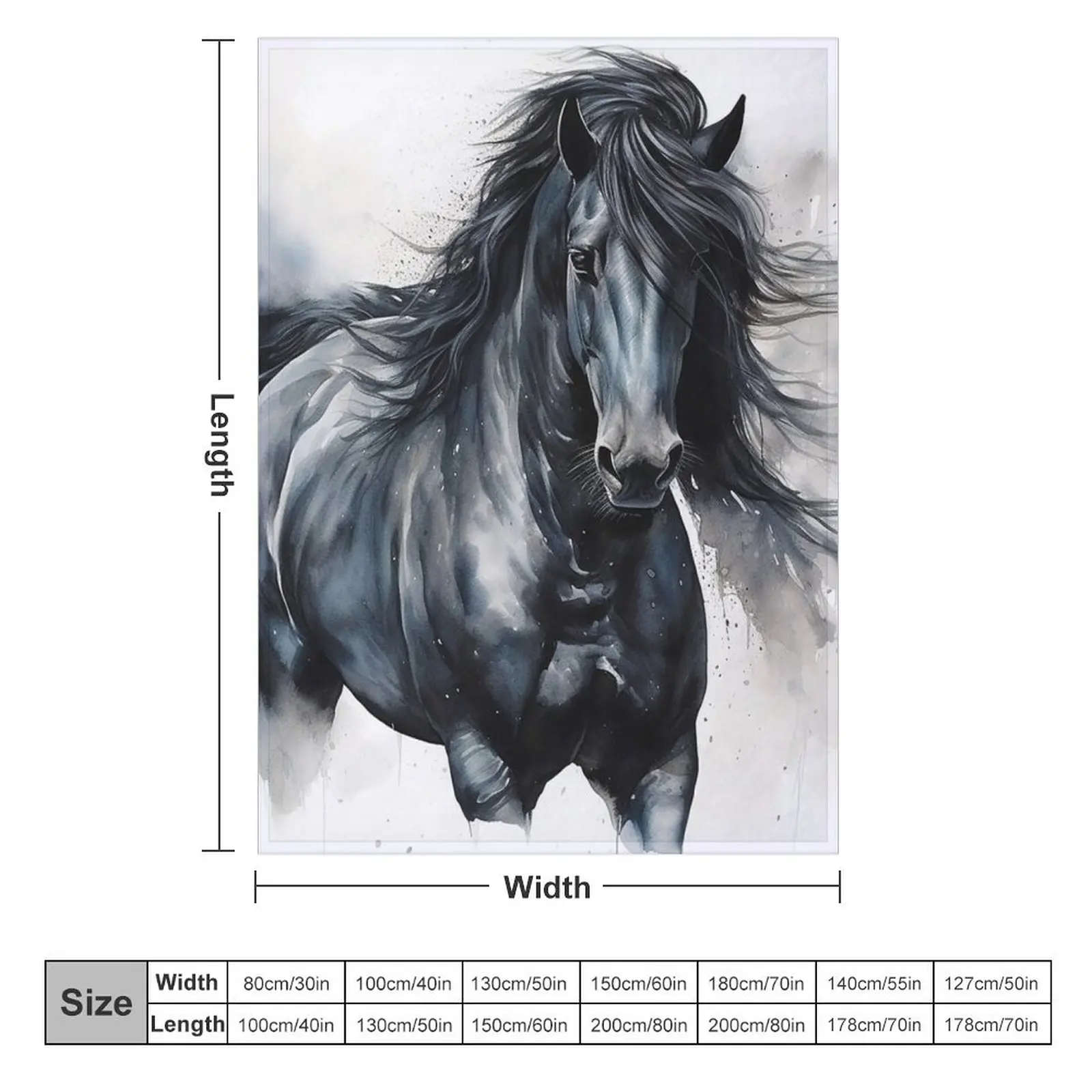 Graceful Power: Friesian Horse in White Throw Blanket Vintage Plush Soft halloween Blankets