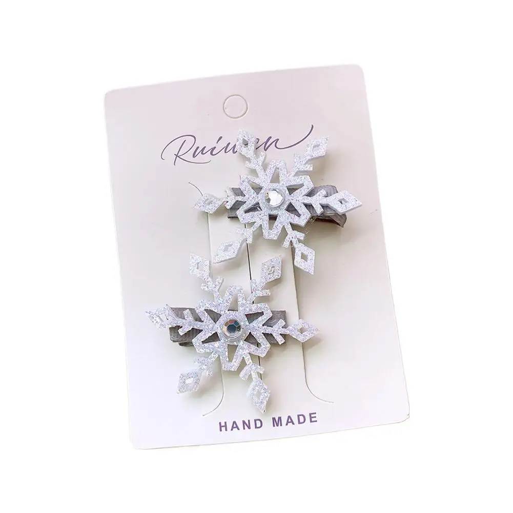 2PCS Girls Snowflake Hair Clips Shiny Ice Princess BB Hairpins Christmas Party Birthday Hair Accessories