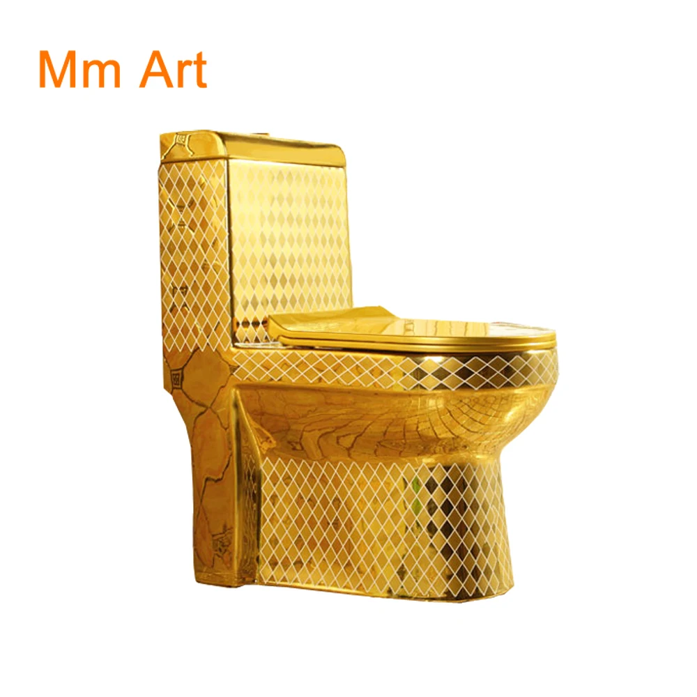 Royal modern santiary wares plated wc siphonic flush one piece gold bathroom toilet