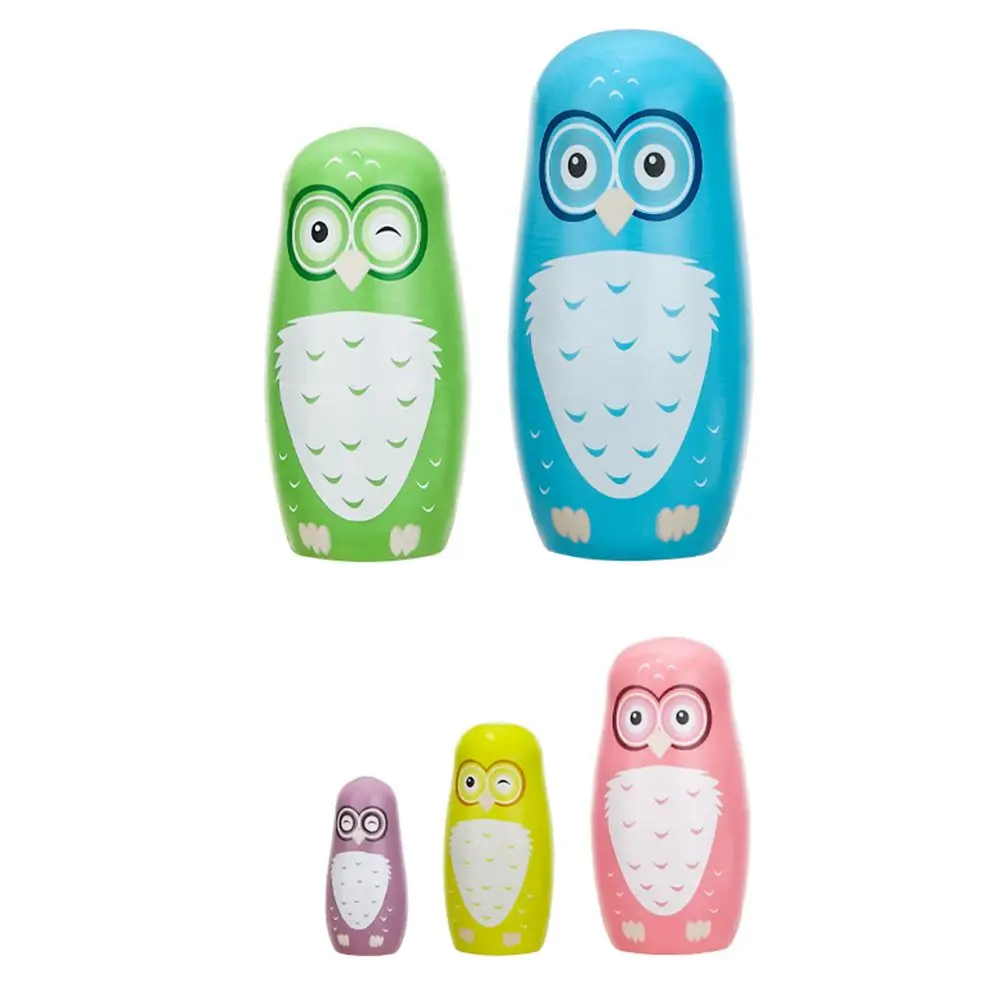 

5 Pcs Owl Nesting Dolls Toys Wooden Lovely Home Decor for Toddlers Kids Educational Matryoshka Gifts Russian Figure