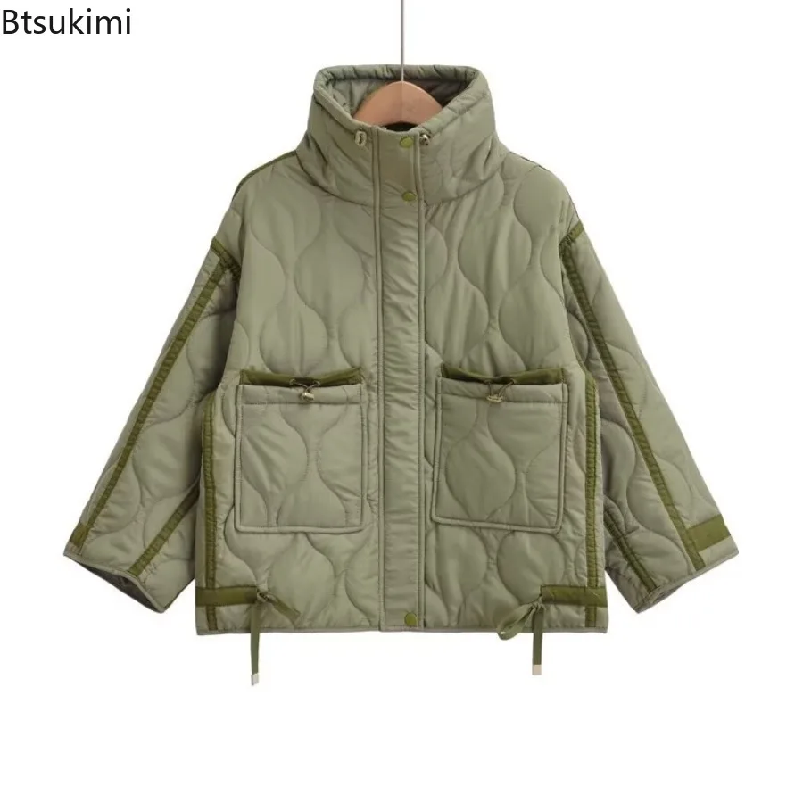 2025 Autumn/Winter New Product Women's New Fashion Loose Pocket Stand Up Collar Lightweight Quilted Cotton Coat Warm Jacket