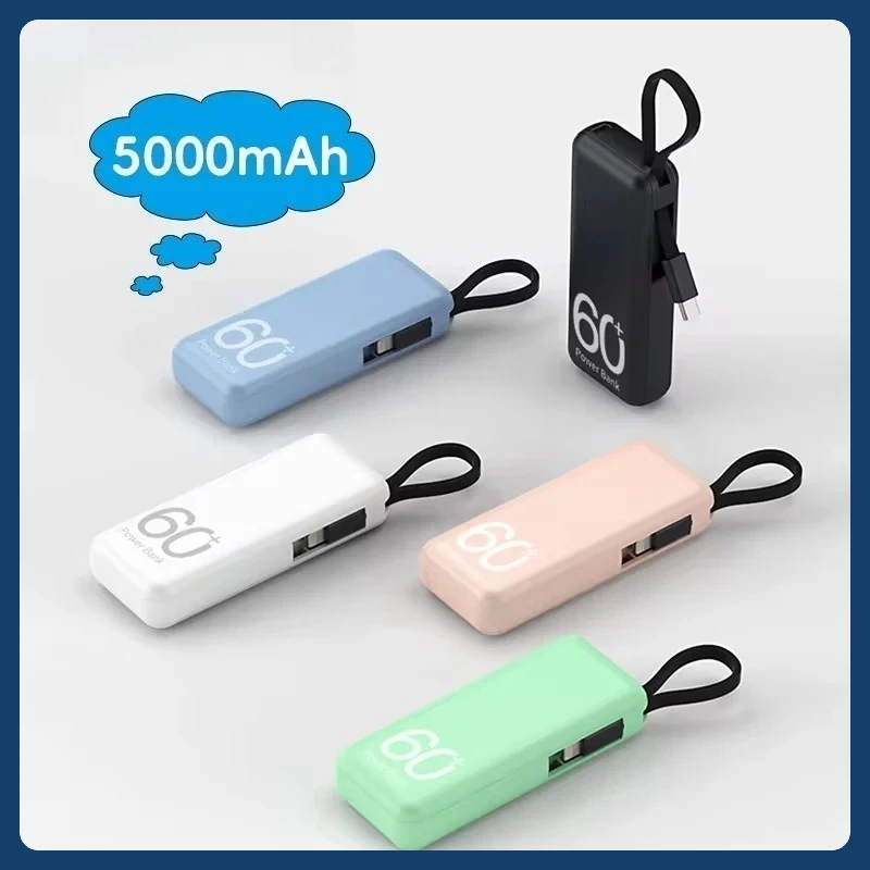 5000mAh Mini Power Bank With Type-C Cable Portable Fast Charging Mobile External Spare Battery Charger for iPhone Samsung Xiaomi