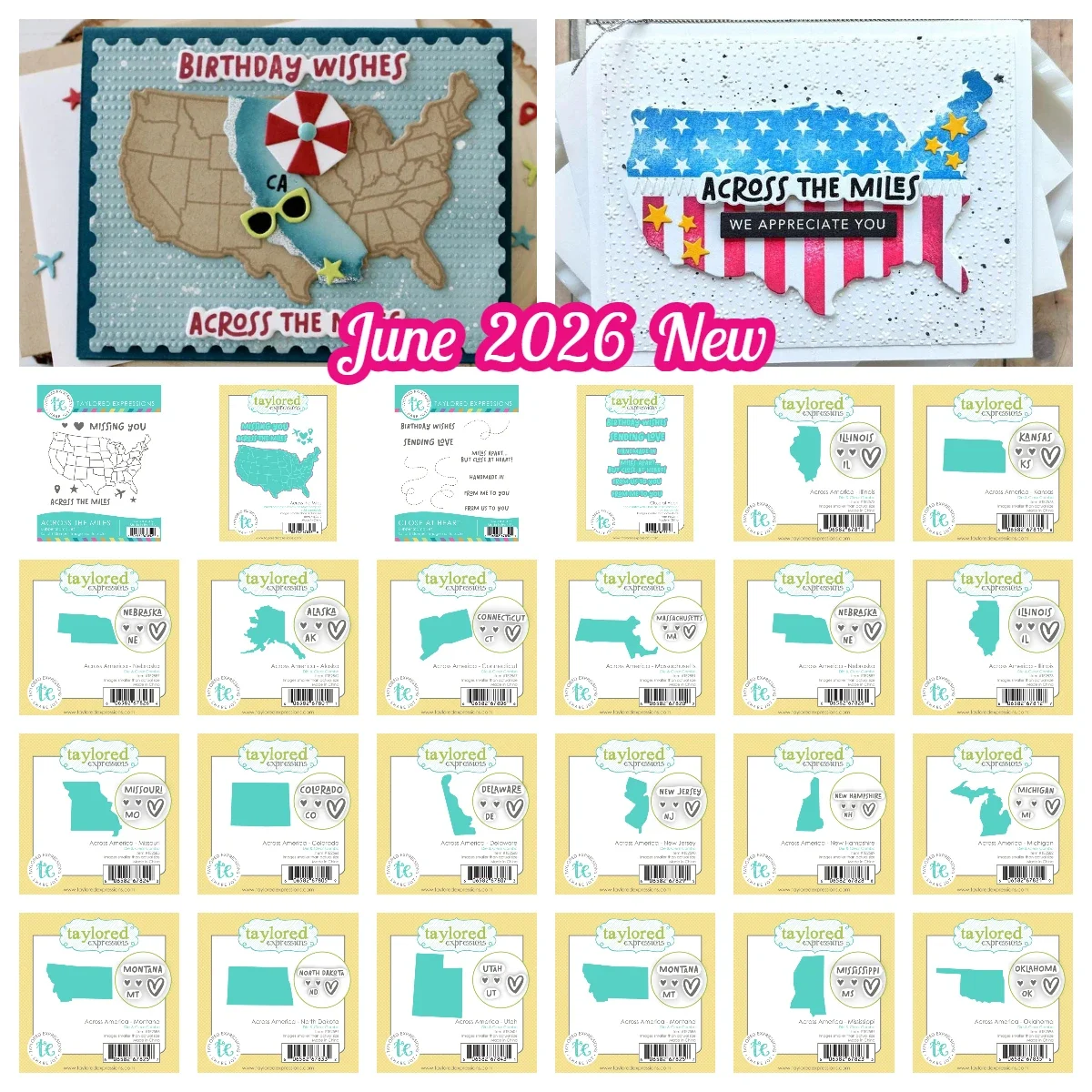 Taylored June 2026 New Metal Cutting Dies Stamps for DIY Scrapbook Diary Across the Miles Close at Heart America 50 Continents