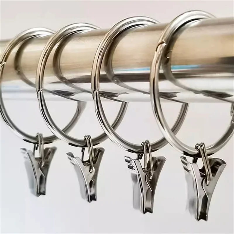 

crapelles 10 Pack Matte Silver Curtain Rings with Clips, Curtain Hooks Hangers Clip Rings for Hanging Drapes Bows Hat