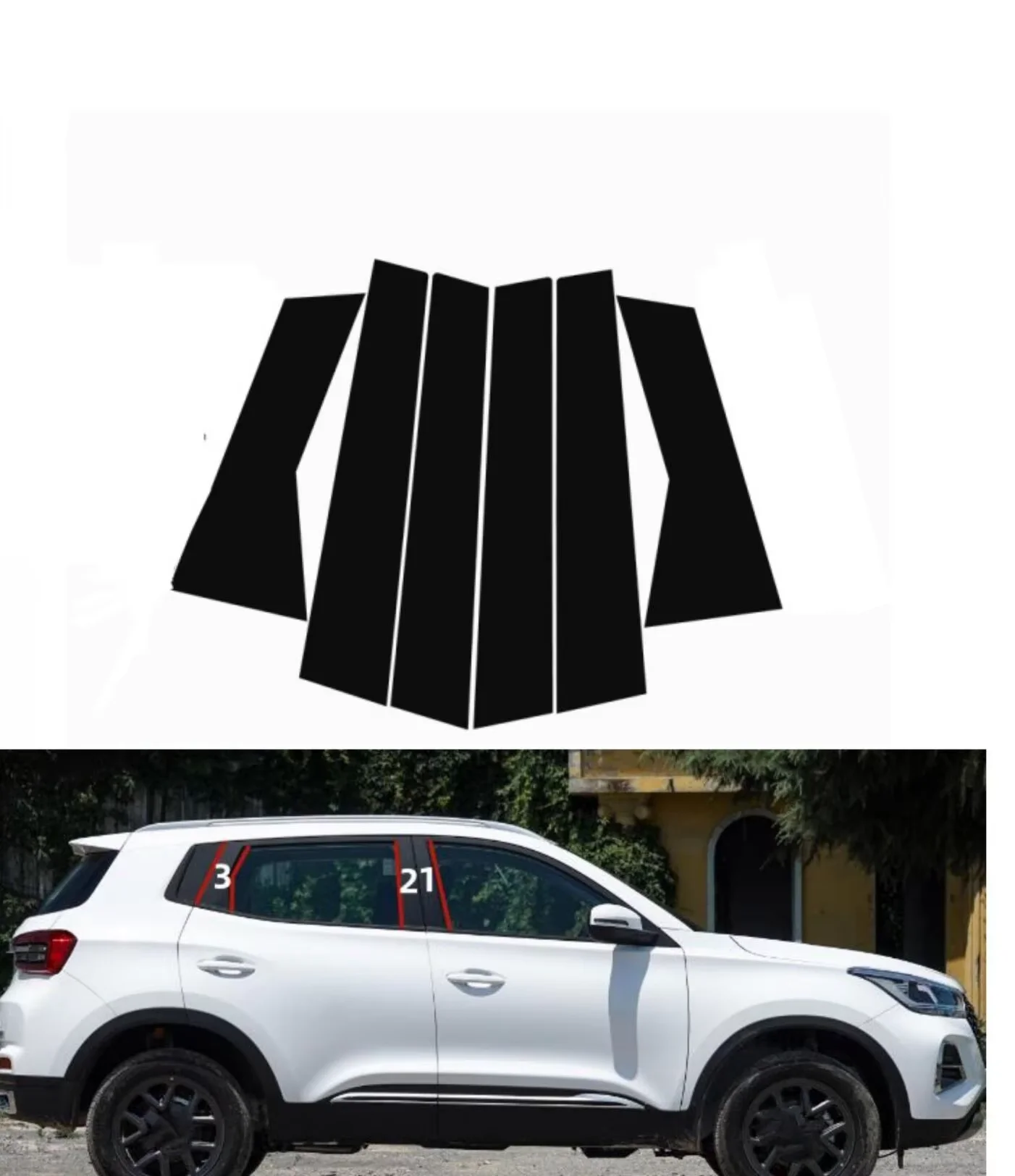 6Pcs Glossy Black Pillar Posts Cover Fit for Chery Tiggo  5x 2020 2021 2022 2023  Window Car Door Trim BC Column Sticker