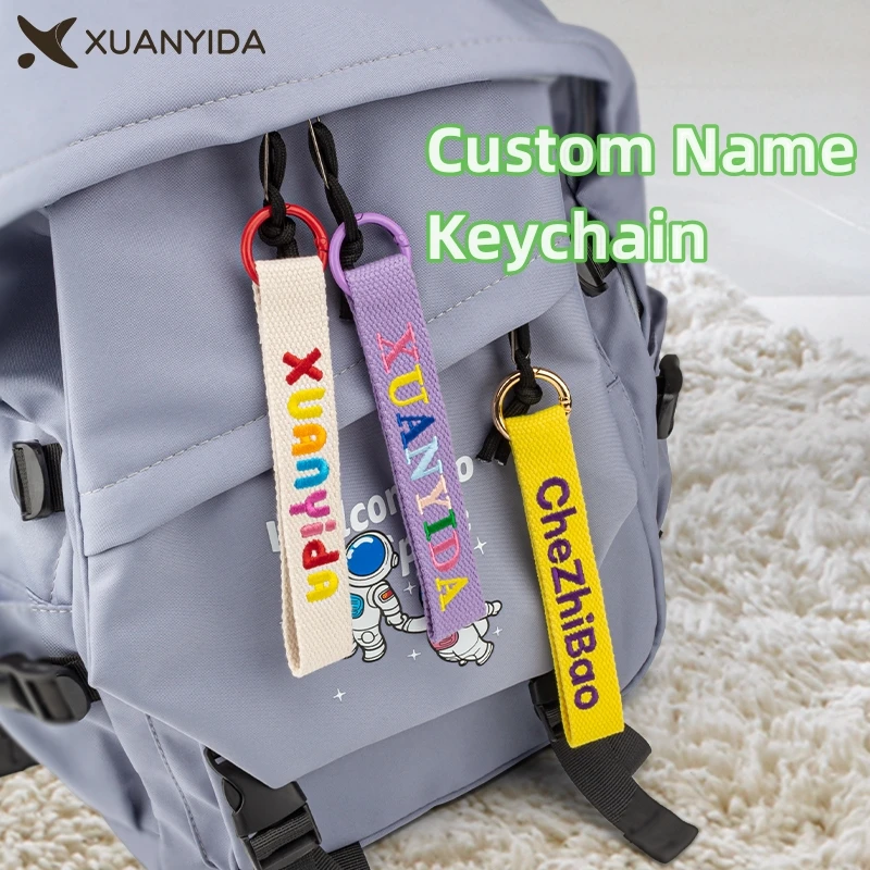 Customized Name Keyring Baggage Tag Schoolbag Label Embroidered Kindergarten Personalized Cotton Name Buckle Keychain Lanyard