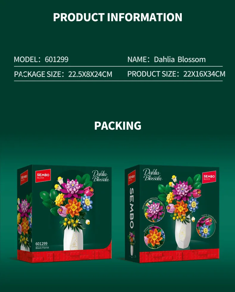 SEMBO Ewiger Blumenstrauß Bausatz MOC Rosen-Modell Bausteine Spielzeug Vase Heimdekoration Geburtstags-/Festtagsgeschenke – Detail 10
