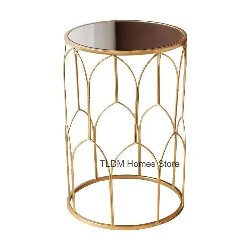 

Home Iron Art Sofa Side Table Creative Mirror Coffee Tables Nordic Living Room Furniture Light Luxury Balcony Corner Table Shelf