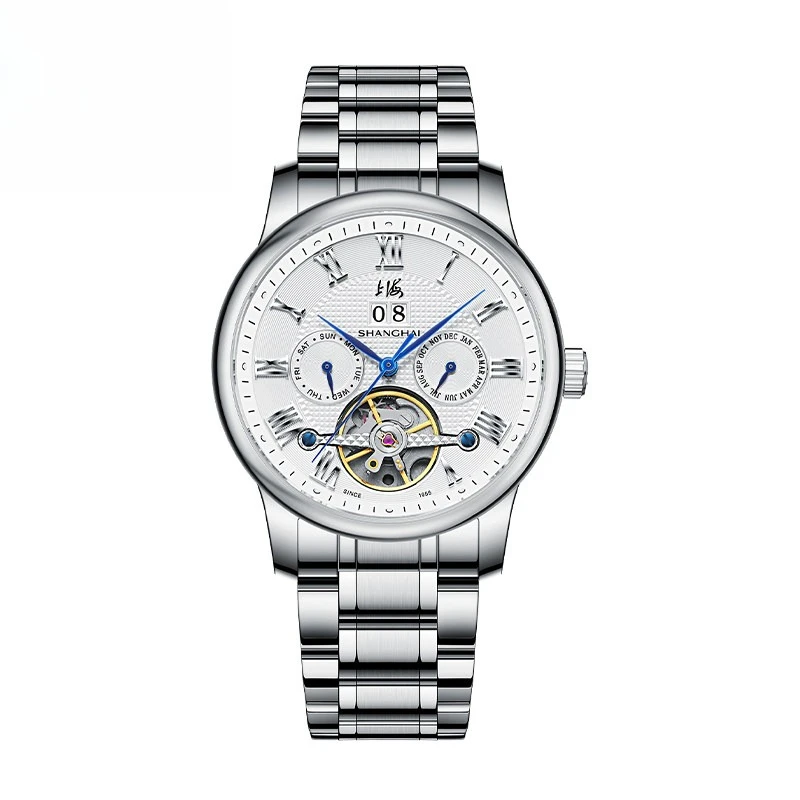 

Shanghai Watch Men's National Series 40mm Dynamic Hollow Flywheel Mechanical Watch 6003