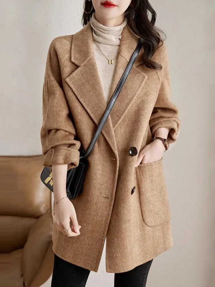 

Wool Blend Coats Womens Woolen Coat Black Women Fall Blended Brocade Appliques Decorative Sashes Full-Zip Straight Maxi Medieval