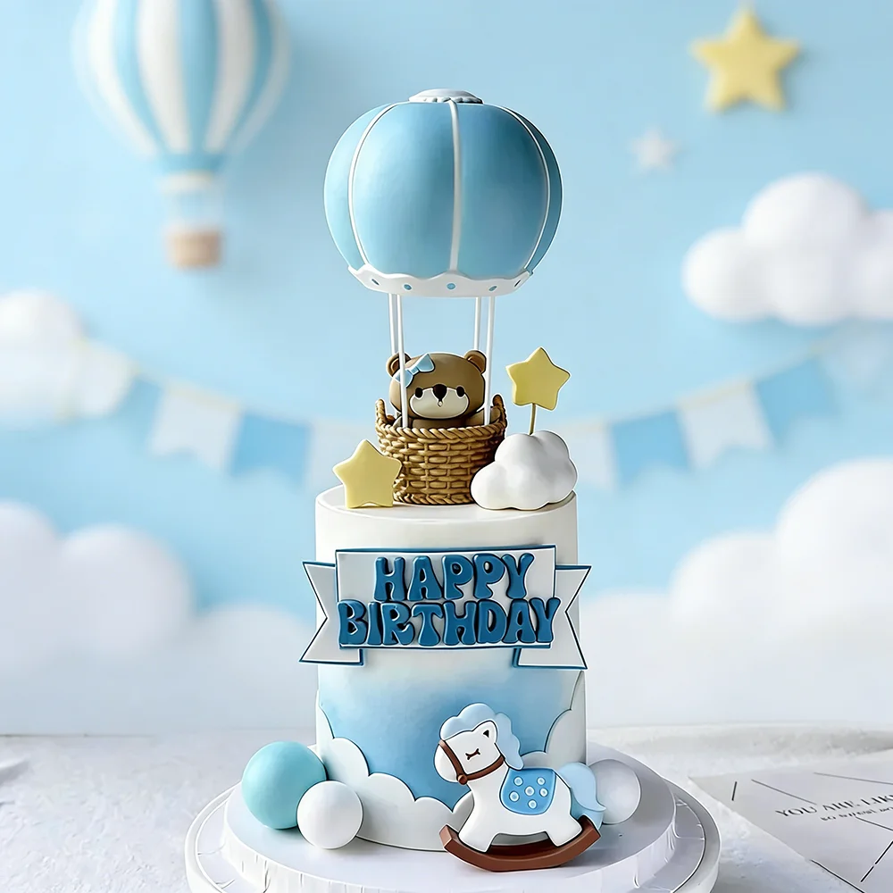 

Набор топперов для торта «Медведь в воздушном шаре» для детского дня рождения, розовый, синий, зеленый, украшения для мальчика или девочки