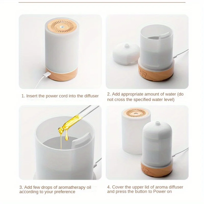 Компактный ультразвуковой увлажнитель с прохладным туманом, 1 шт., 7-цветный ночник, порт USB Type-C, бесшумная работа, 100 мл Mini Aromathe