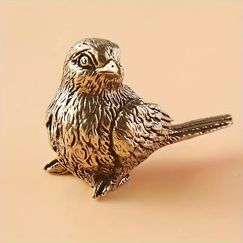 Antike Messing-Spatz-Statue, Vogel-Skulptur, massives Messing, Vogel, Heimdekoration, Sammlerstück, Mini-Tierfigur für verschiedene Raumanten – Detail 4