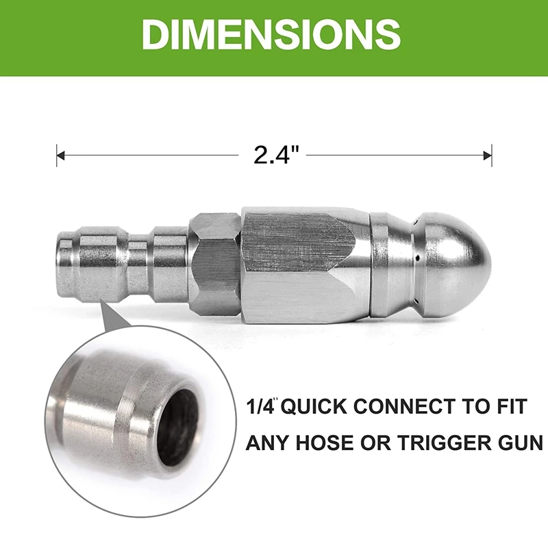 Sewer Jetter Nozzle for Pressure Washer with 1/4 inch Quick Connect - for Drain Jetting Clog Remover,1 Front 6 Rear Jets