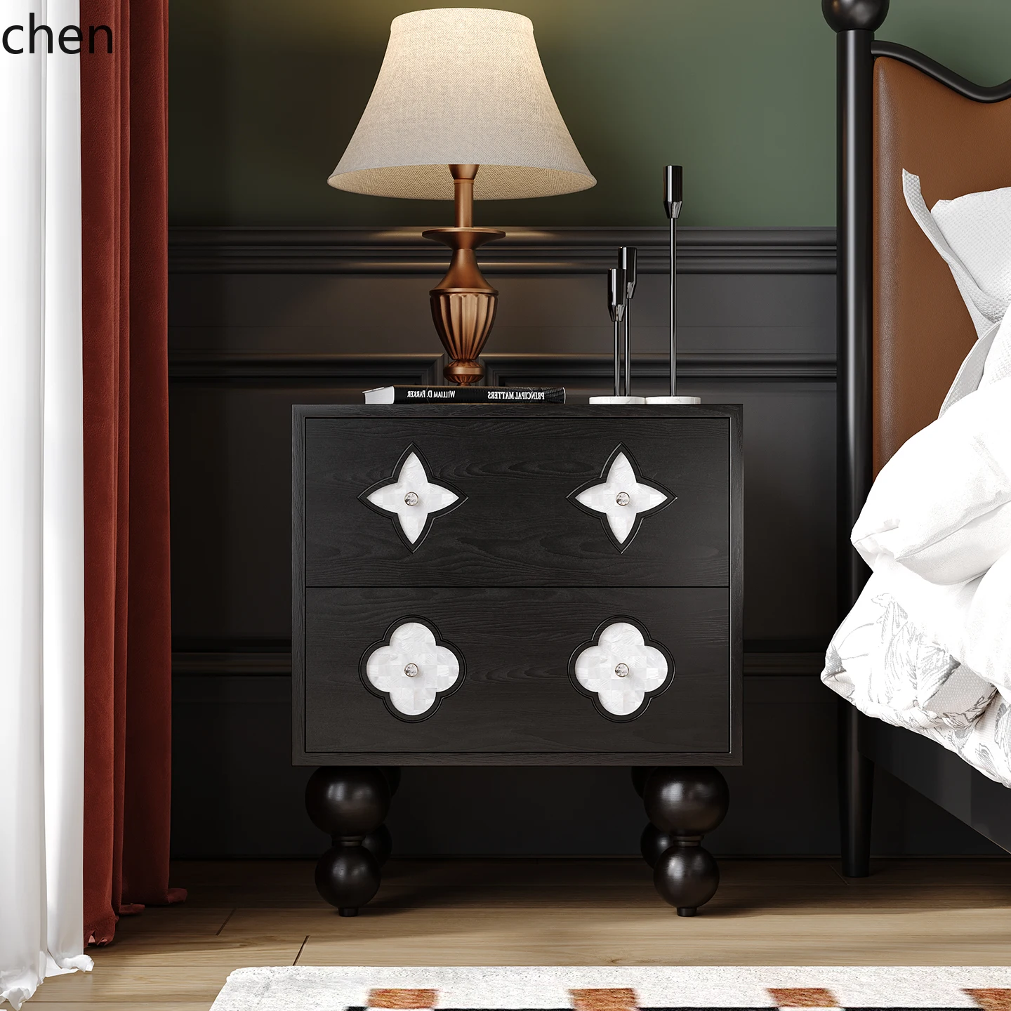 

ZML Bedroom Bedside Table Double Drawer Shell Side Cabinet Sofa Side Table Storage Cabinet