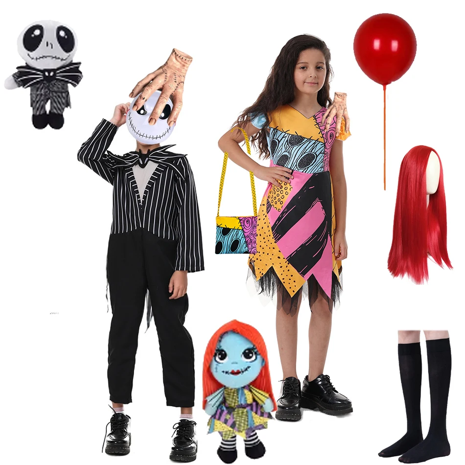 Kids Girls Nightmare Halloween Cosplay Dress Party Horro Sally Before Christmas Children Witch Costume Gothic Clothes