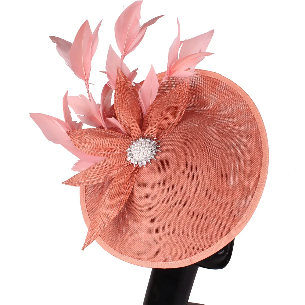 

Women's Flower Mesh Headwear Hair Hoop Big Fascinator Hat Imitation Sinamay Feather Tea Party Pillbox Ladies Hair Accessories