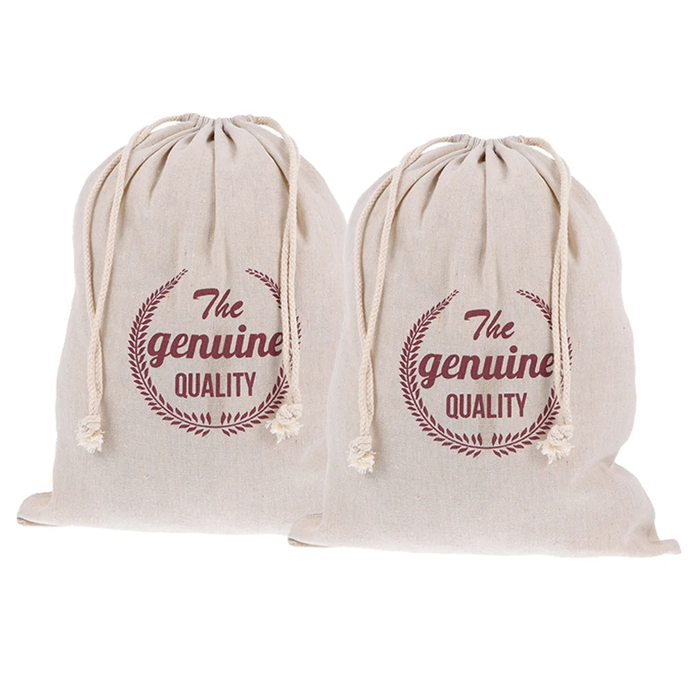 

2 Pcs Linen Bread Bag Storage Pouches Drawstring Bags Reusable Shopping Baking Food Packaging Toaster