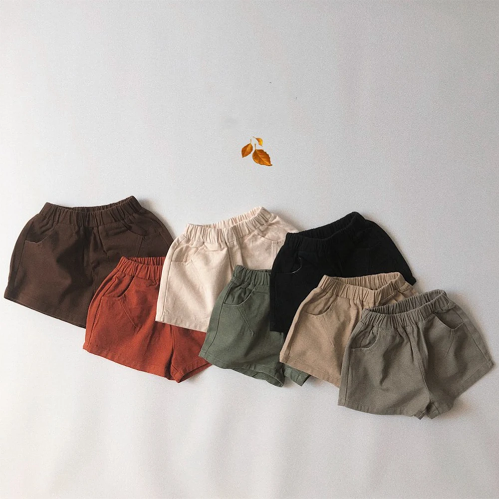 2026 Kids Boys Summer Shorts Solid Elastic Waist Beach Toddler Pants With Pocket For 7M-7T Children Casual Loose Korean Clothes