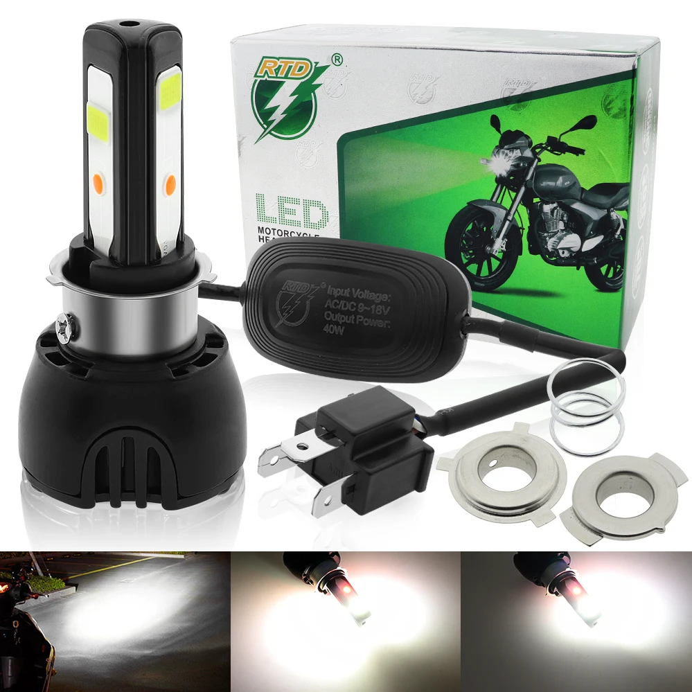 H4 Motorcycle LED Bulb,40W BA20D LED Healight Bulb High-Low Beam Kis Red Light DRLs DC9-18V.