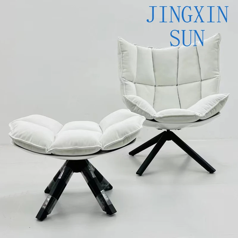 Modern Fiberglass Frame Fabric Removable Cushion Ash Wood Legs Lounge Chair with Ottoman