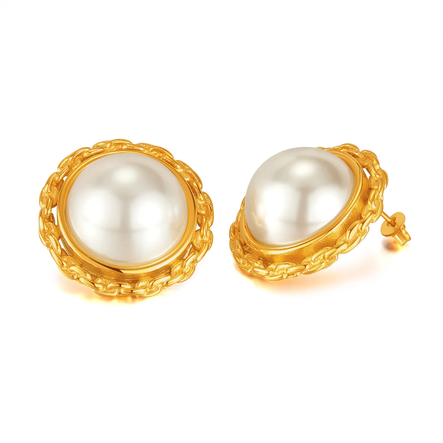 

French Luxury Gold Pearl Stud Earrings for Women – Stainless Steel Minimalist Vintage Chic Jewelry