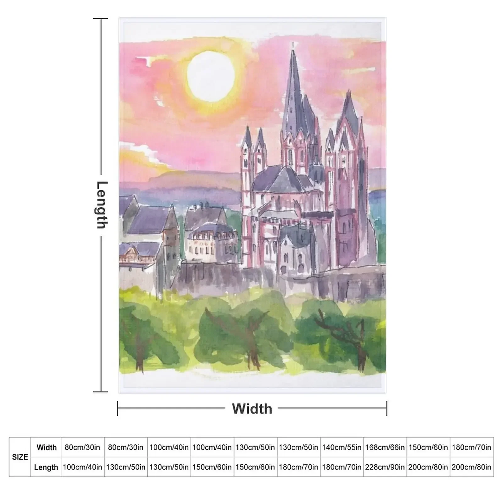 Limburg Cathedral Watercolor Sunset Scene Throw Blanket Thin Decoratives for babies Blankets