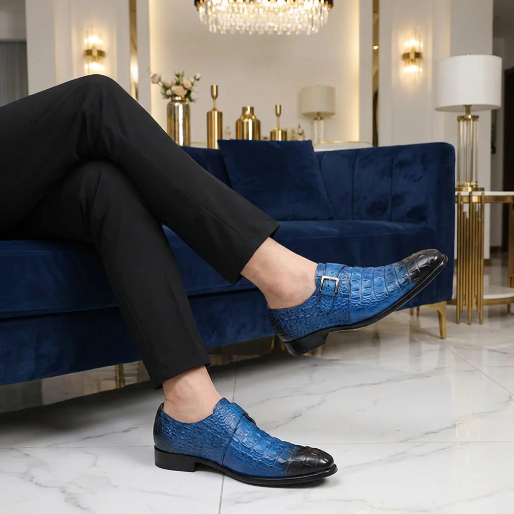 

Men's Loafers Shoes Luxury Formal Office Genuine Leather Men's Leather Shoe Pointed Blue Coffee Monk Strap Oxfords Fashion Shoes